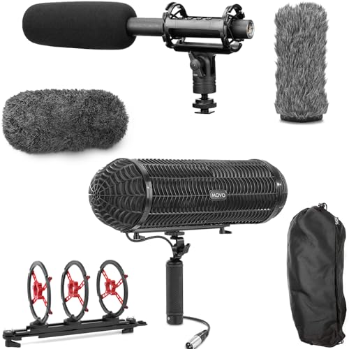 Movo Shotgun Blimp Microphone Bundle - Powerful XLR Microphone for Camera - Video Mic for DSLR Camera Accessories - Shotgun Mic Grip for Boom Mic - Blimp with XLR Cables - Pro Video Equipment