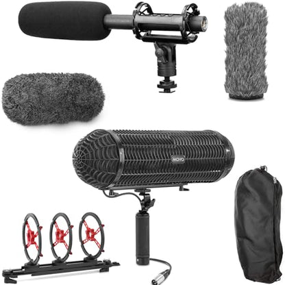 Movo Shotgun Blimp Microphone Bundle - Powerful XLR Microphone for Camera - Video Mic for DSLR Camera Accessories - Shotgun Mic Grip for Boom Mic - Blimp with XLR Cables - Pro Video Equipment