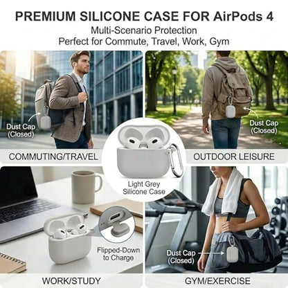 for Airpods 4th Case Cover, Come with Cleaner Kit,Soft Skin Silicone Case Cover with Keychain, Full Protective Case for Men and Women, Compatible with AirPods 4th Generation Case,Grey - color: B9-Grey