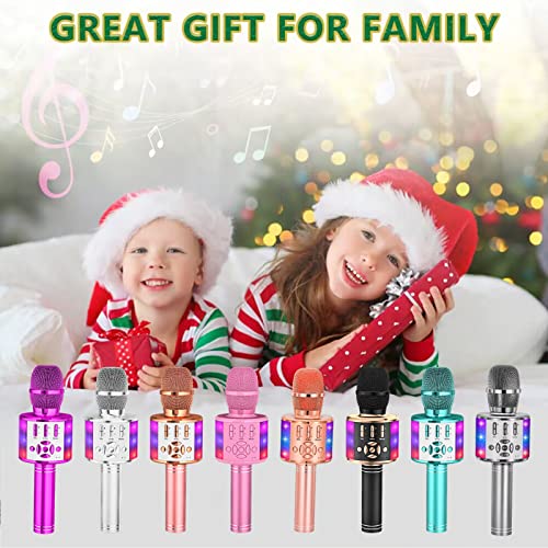 Amazmic Kids Karaoke Microphone Machine Toy Bluetooth Microphone Portable Wireless Karaoke Machine Handheld with LED Lights, Gift for Children Adults Birthday Party, Home KTV(Purple) - color: Purple