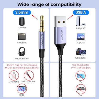 MOSWAG USB to 3.5mm TRRS Audio Jack Adapter with Microphone 3.3FT | USB to 3.5mm AUX Stereo Audio Cable, Nylon Braided AUX Converter, For PC, Laptop, Windows, Headphones No Charging Support - size: 1 meters