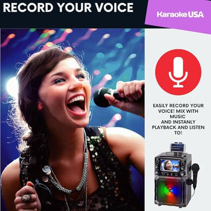 Portable Karaoke Machine with Lyrics Display | Color Screen | CD+G, MP3+G & USB MP3 | Wireless Bluetooth Speaker with Built-in Rechargeable Battery and LED Flashing Lights | Includes Wired Microphone - style: Updated Version