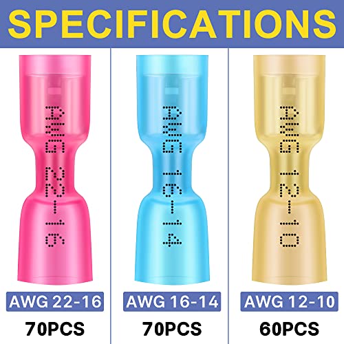 haisstronica 200PCS Heat Shrink Spade Connectors, 22-10 AWG, Female | Female Replacements for Existing Male Tabs, Quick Disconnects for Component Service, 3:1 Adhesive-Lined Seal, Wire Connectors - size: AWG 22-10, style: Female 200PCS