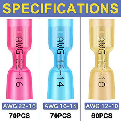 haisstronica 200PCS Heat Shrink Spade Connectors, 22-10 AWG, Female | Female Replacements for Existing Male Tabs, Quick Disconnects for Component Service, 3:1 Adhesive-Lined Seal, Wire Connectors - size: AWG 22-10, style: Female 200PCS