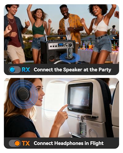 Bluetooth Transmitter Receiver,Wireless Transmitter Suitable for Airplanes,TV, Gym,Supports to 2 Pairs of AirPods/Headphones,Low Latency and HD Transmission, Audio AUX Adapter for Car/Home Stereo