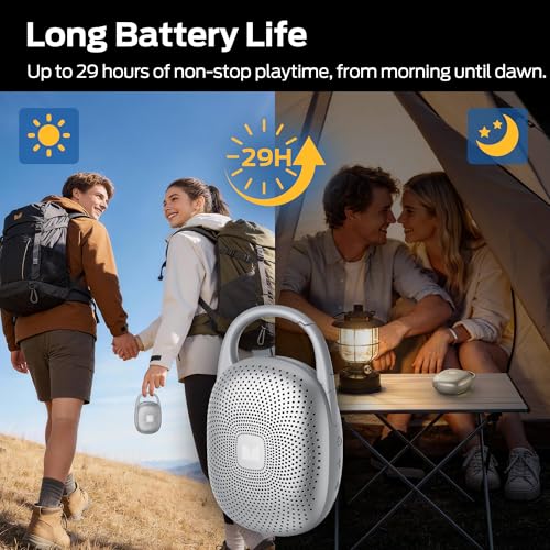 Monster S370 Ultra-Portable Bluetooth Speaker with Integrated Carabiner Clip, IPX7 Waterproof, 29H Playtime, Bluetooth 6.0, TWS Pair Clip-On Speaker for Outdoor, Hiking, Beach, Shower & Travel, Grey