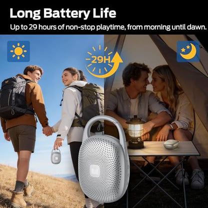 Monster S370 Ultra-Portable Bluetooth Speaker with Integrated Carabiner Clip, IPX7 Waterproof, 29H Playtime, Bluetooth 6.0, TWS Pair Clip-On Speaker for Outdoor, Hiking, Beach, Shower & Travel, Grey