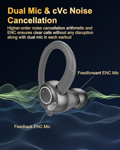 Wireless Earbuds, Bluetooth 5.4 Headphones Sport Over Ear Buds With ENC Mic | Noise Cancelling Mic,48H, Wireless Earphone with Earhooks, Stereo Deep Bass, IP7 Waterproof Ear Bud for Workout Running, Grey - color: Grey