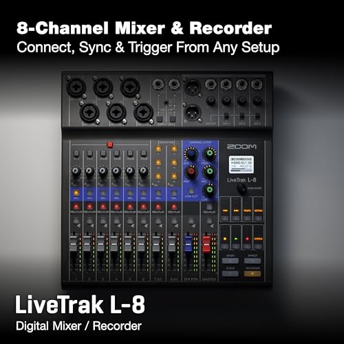 Zoom LiveTrak L-8 Battery Powered Mixer/Recorder for Musicians & Podcasters | 8-channel digital mixer with 12-in/4-out USB interface and 6 sound pads for podcasting, music and live streaming