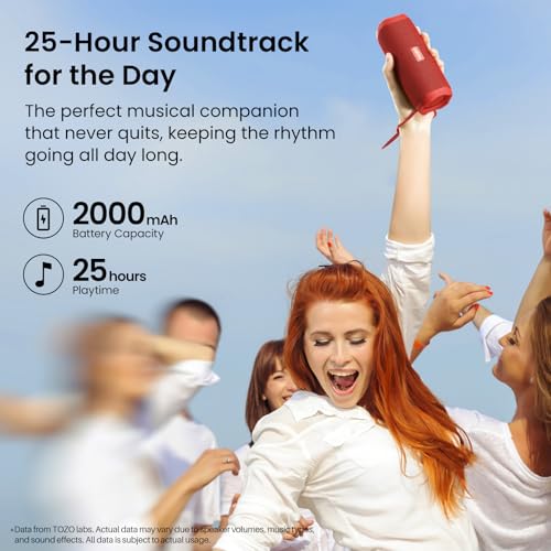 TOZO PA2 Portable Bluetooth Speaker with Dual Drivers and Bass Diaphragms | Deep Bass Stereo Sound, 25H Playtime, Cord Buckle Design, Custom EQ App Wireless Shower Speaker for Home Outdoors Travel