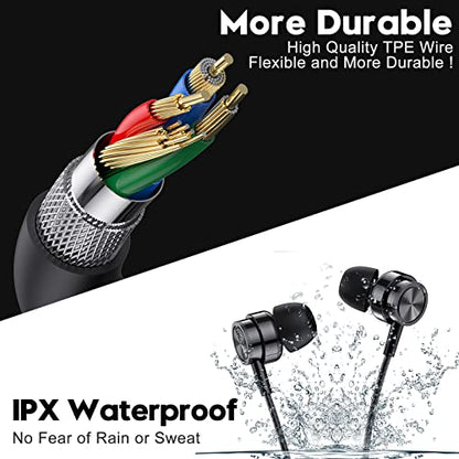 Yatloml Wired Earbuds with Microphone, in Ear Headphones Wired with Heavy Bass Noise Isolation Magnetic Earphones Cord Plug in Laptop Tablet MP3 Phones and All 3.5mm Jack Devices - color: Black