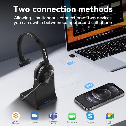Wireless Headset with Mic for Work,Wireless Computer Headset(Bluetooth V5.3 + USB Dongle)w/Noise Cancelling Mic & Mute Button,Long Battery Life for Work,Zoom,Teams,Online Meetings,Home Office