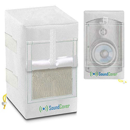 Two White Waterproof 600D Outdoor Speaker Covers for C-Bracket Mounted Speakers – Fits Yamaha NS-AW150, Polk Audio Atrium 5 (Max Dimensions: H 12.8" x W 7.9" x D 8.9") - size: Compact