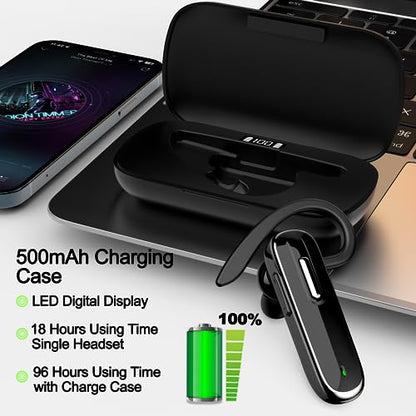 Bluetooth Earpiece V5.1, Wireless Hands-Free Headset with Charging Case, Built-in Microphone for iPhone Android Business Calls - color: Brown, style: Bluetooth headset with charging case