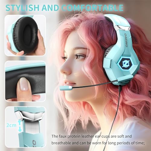 Ozeino Gaming Headset for PC, Ps4, Ps5, Xbox Headset with 7.1 Surround Sound, Gaming Headphones with Noise Cancelling Mic RGB Light Over Ear Headphones for Xbox Series X/S, Switch-Light Blue - color: Light Blue