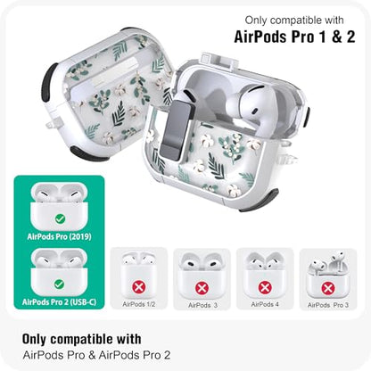 WENEW Case for AirPods Pro & Pro 2 Case Cover Secure Lock Automatic Snap Switch Clip Cleaner Kit Lanyard Women Stylish Leaf Full Body Hard Shell Front LED Visible (Green Leaves, AirPods Pro & Pro 2) - color: Green Leaves, size: AirPods Pro & Pro 2