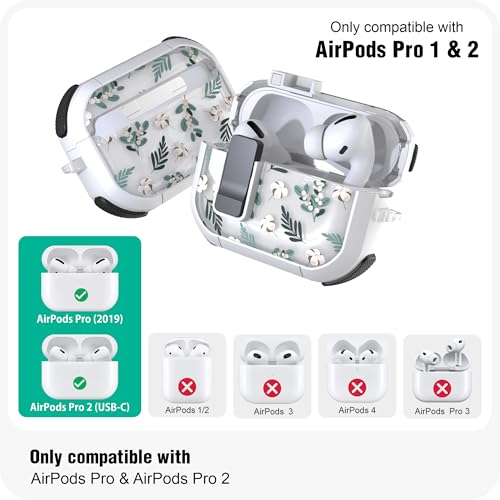 WENEW Case for AirPods Pro & Pro 2 Case Cover Secure Lock Automatic Snap Switch Clip Cleaner Kit Lanyard Women Stylish Leaf Full Body Hard Shell Front LED Visible (Green Leaves, AirPods Pro & Pro 2) - color: Green Leaves, size: AirPods Pro & Pro 2