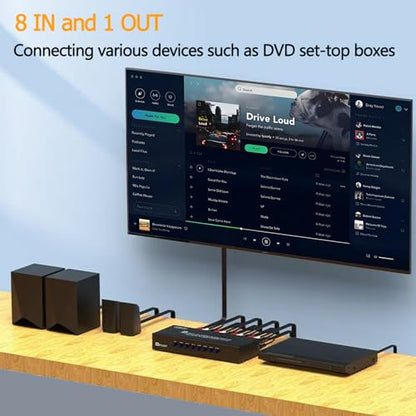 8-Port AV Switch RCA Audio Video Switcher Selector 8 in 1 Out Audio Selector Box for DVD TV Box STB Game Consoles - size: 8 Port