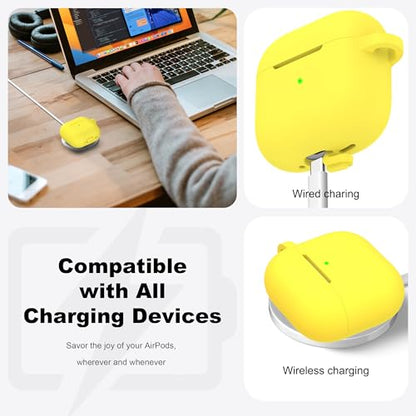 for AirPods 4 Case with Cleaner Kit,Full Protective Soft Skin Silicone Cover with Keychain for AirPods 4 Gen Case for Men Women,Compatible with Apple AirPods 4th Genaration Case 2024,Yellow - color: C Yellow