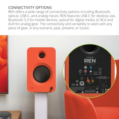 Kanto REN MO Bluetooth Powered Bookshelf Speakers - Matte Orange Pair SP26PLW 26" Fixed-Height Stands for Bookshelf Speakers - White Pair (2024) - size: RENMO, style: SP26PLW