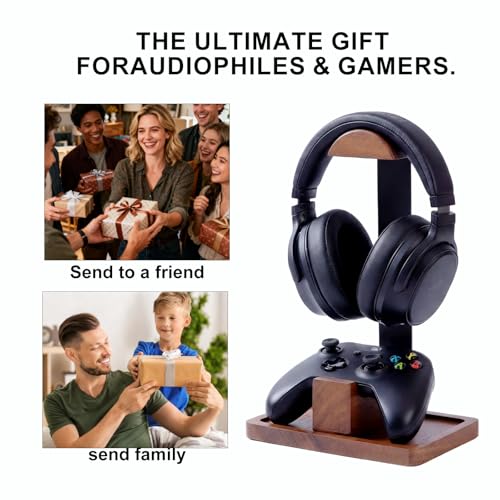 Headset Stand with Gaming Controller Holder, Wood Stand