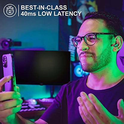 New Soul S-Play Bluetooth Wireless Earbuds | 40ms Low Latency, Gaming, and Entertainment In-Ear Headphones with Microphone | Water Resistant, Wireless Charging Case, 28 Hours of Playtime | Omega Black