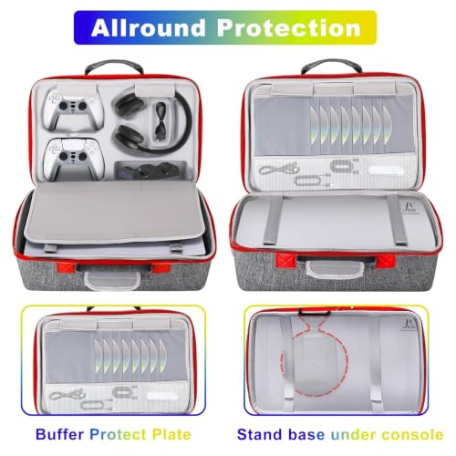 jamini Hard Shell Travel Carrying Case Compatible with PS5, PS5 Pro - color: Grey Red
