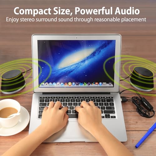 Sanyun SW102 Computer Speakers for Desktop PC Laptop, 2.0 USB Powered | Dual Passive Radiators, Punchy Bass, 3.5mm AUX for Audio, In-Line Volume Control, Plug and Play, Space-Saving (Pair, Black) - color: Black