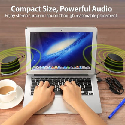 Sanyun SW102 Computer Speakers for Desktop PC Laptop, 2.0 USB Powered | Dual Passive Radiators, Punchy Bass, 3.5mm AUX for Audio, In-Line Volume Control, Plug and Play, Space-Saving (Pair, Black) - color: Black