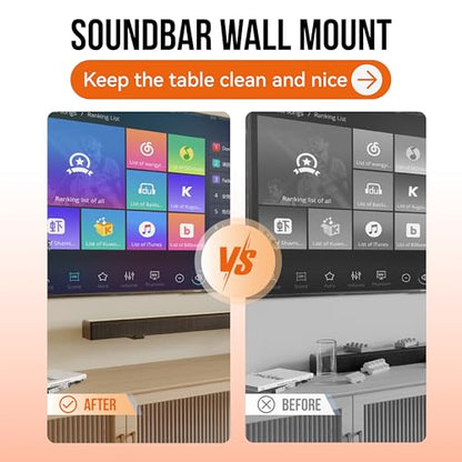 Soundbar Wall Mount Bracket for Samsung, Sony, LG, Vizio, Bose, JBL and More Sound Bar Mounts Under TV, Depth Adjustable 3.8”-6.5”, Hold up to 38 lbs, Soundbar Shelf, Black