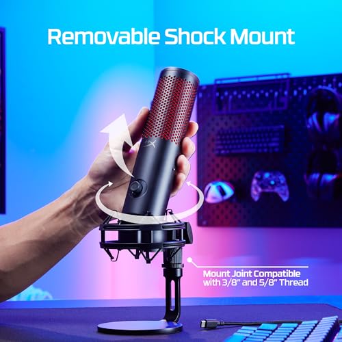 HyperX QuadCast 2 – USB Microphone for Gaming, Streaming and Podcasting, with On-Board Controls, LED Lighting, Removable Shock Mount, PC, Mac, PS5, PS4, USB-C - Black - style: QuadCast 2