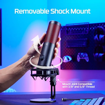 HyperX QuadCast 2 – USB Microphone for Gaming, Streaming and Podcasting, with On-Board Controls, LED Lighting, Removable Shock Mount, PC, Mac, PS5, PS4, USB-C - Black - style: QuadCast 2