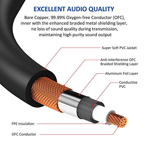 2 x 6.35mm to 2 x RCA Audio Extension Cable 10FT, Dual 1/4 Inch(6.35mm) TS Male to Dual RCA Female Adapter Cord, 2 x TS 1/4'' to 2RCA Stereo Interconnect Cable for AV Receiver Amplifier - 3M - size: 10FT/3.0M