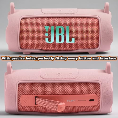 Silicone Cover Compatible with JBL Flip 7 Waterproof Portable Speaker with Shoulder Strap (Pink) - color: Pink