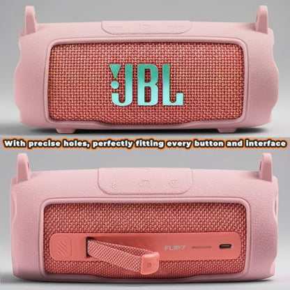 Silicone Cover Compatible with JBL Flip 7 Waterproof Portable Speaker with Shoulder Strap (Pink) - color: Pink