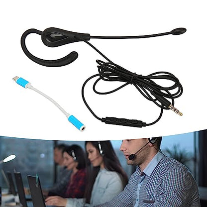 Single Ear Headset with Microphone, Wired, Noise Cancelling, Lightweight, Type-C, for Call Center Office