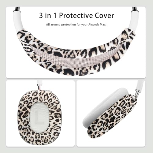 4 in 1 Silicone Case Cover Compatible with Apple Airpods Max 2/1 Headphones(2026/2024/2020), Printed Ear Pad Case Cover Ear Cups Cover and Headband Cover Headband Pad Accessories (Leopard) - color: Leopard