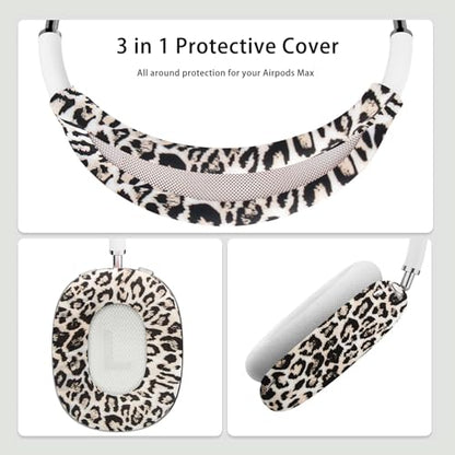4 in 1 Silicone Case Cover Compatible with Apple Airpods Max 2/1 Headphones(2026/2024/2020), Printed Ear Pad Case Cover Ear Cups Cover and Headband Cover Headband Pad Accessories (Leopard) - color: Leopard