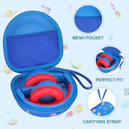 Kids Headphone Case for iClever/Acer/JBL, Space Blue(Case Only) | for iClever BTH12 HS19 BTH22 BTH20 BTH18 BTH26/JBL Junior 320/MIDOLA/JoySpark/eKids/ ADOOPE/JLab Girls Boy Kids Headphone - color: Space Print-Blue