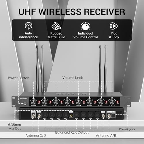 TONOR Wireless Microphones System with 8x12 Channels Cordless Handheld Microfono Inalambrico, 90 m/295FT UHF Range, Mics with Stable Signal, Quick Mute for Karaoke Singing Party Church Wedding - style: 8 Handheld Mics