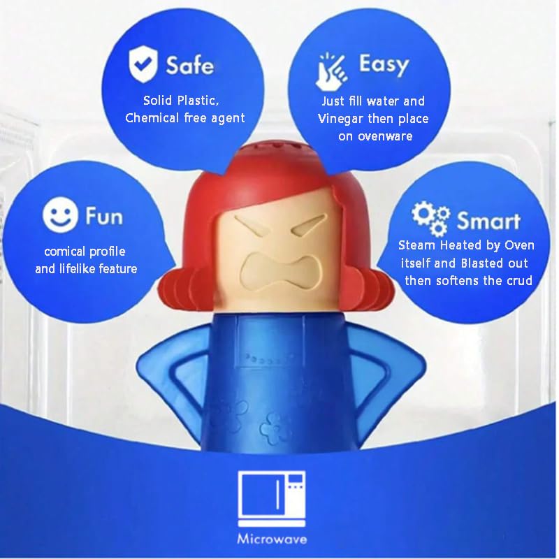 Angry Mama Microwave Cleaner, Reusable Steam Cleaning Tool with Water & Vinegar, Eco-friendly Kitchen Stain Remover Gift - color: Blue