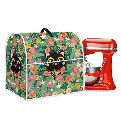 Cute Cat Flower Mixer Cover with Pockets L Size Stain Resistant Dust Supplies Modern Design Dustproof Washable Covers Coffee Maker Cover - color: Cute Cat Flower, size: L