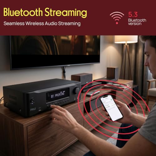 Pyle 9.1 Channel AV Receiver | Audio Amplifier with Subwoofer Output, HDMI 2.1, Bluetooth Streaming | Surround Sound System for TV, Home Stereo Receiver for Home Theater.