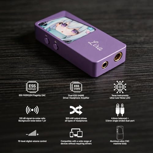 CVJ Lila USB C Headphone Amp DAC Dongle 3.5mm Jack Audio Portable Amplifier | Dual Output DSD 256, 4.4mm Balanced, High Res 32bit/384kHz, ES9039Q2M Chip for iPhone 15 Pro Max Plus iPad Android Phone - color: Purple