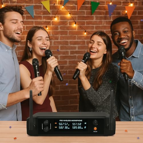 Supersonic SC-909 2.4G 4 Channel Wireless Microphone System with Long-Range 160 FT Transmission, Crystal-Clear 20Hz-20KHz Sound, Low 30mA Consumption, AA Battery-Powered Transmitter, and 12V Receiver