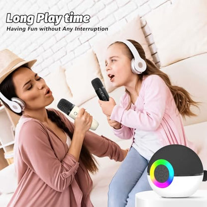 Mini Karaoke Machine Speaker for Kids Adults, Portable Bluetooth Microphone Song Toys with LED Light, Best Chritmas Birthday Festival Gift for 3 4 5 6 7 8+ Year Old Girls Boys (Black-2 Mic) - color: Black-2Mic