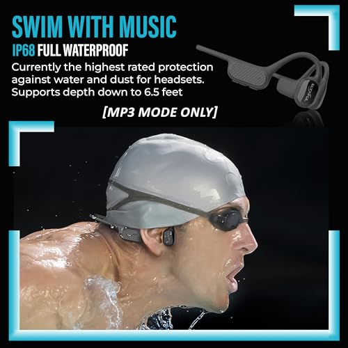 Bone Conduction Swimming Headphones, IP68 Waterproof Bluetooth & 64GB MP3 Player, Open-Ear Water Headphones for Swimming with Mic, Secure Fit, Great for Running, Cycling, and Workouts