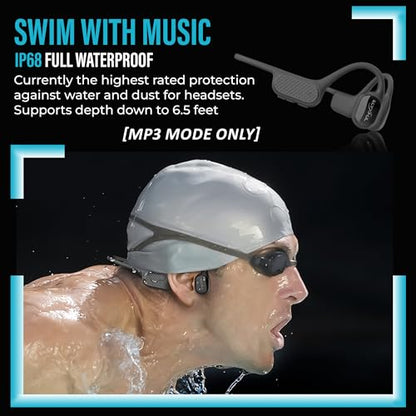 Bone Conduction Swimming Headphones, IP68 Waterproof Bluetooth & 64GB MP3 Player, Open-Ear Water Headphones for Swimming with Mic, Secure Fit, Great for Running, Cycling, and Workouts