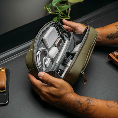 Orbitkey 2-in-1 Tech Accessory Pouch - Olive | Detachable Slim Sleeve | Organizes Cables & Chargers | Water-Resistant Fabric | Travel Ready - color: Olive