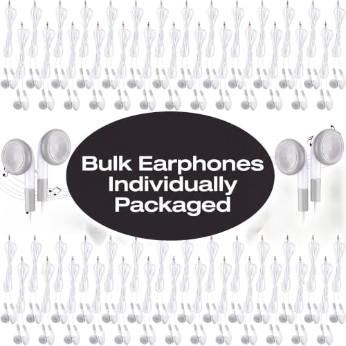 Kanayu 50 Pack Earbuds Bulk Classroom Headphones Wired Earphones, White - color: White